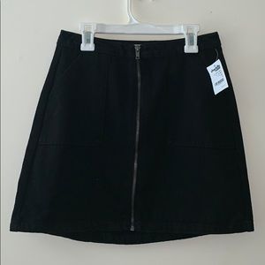 Black Zip Up Denim Skirt w/ Pockets